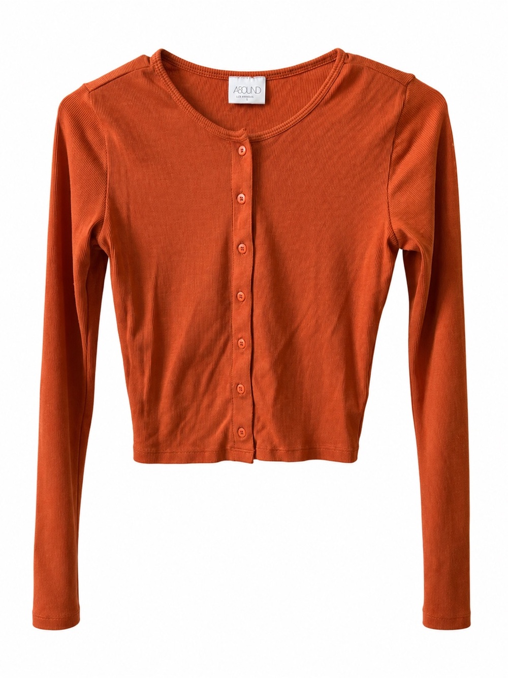 Abound Burnt Orange Ribbed Button-Front Crop Top